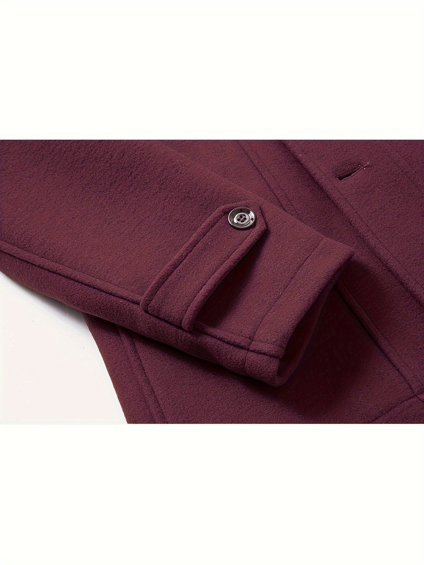 Men's Stand Collar Fleece Blend Pea Coats with Removable Inner Collar Single Breasted Overcoat