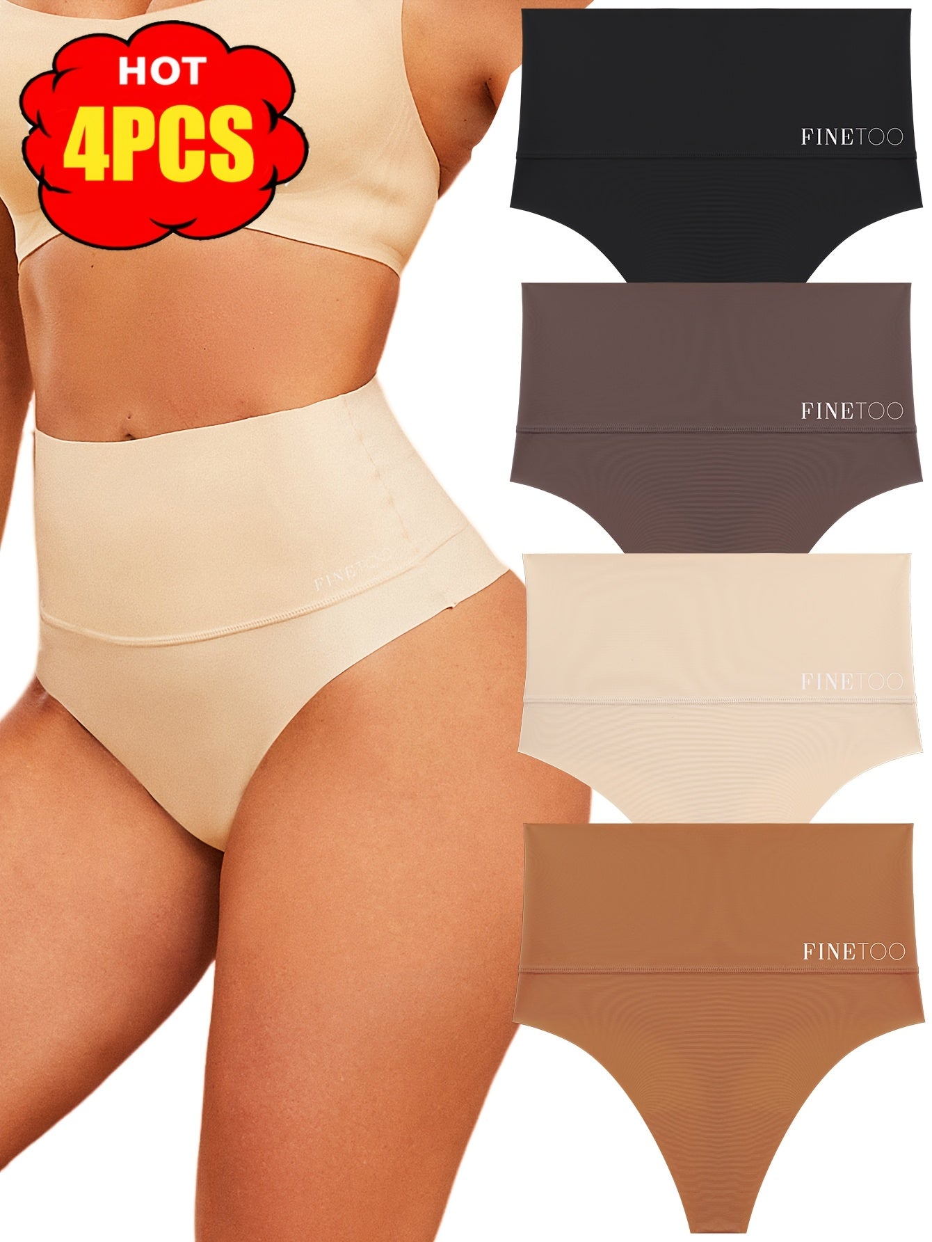 4pcs Seamless High Waisted Thong Set, Seamless Abdominal Underwear, Comfortable, Breathable, Elegant And Fashionable Underwear, Suitable For Daily Commuting, Women'S Underwear And Underwear