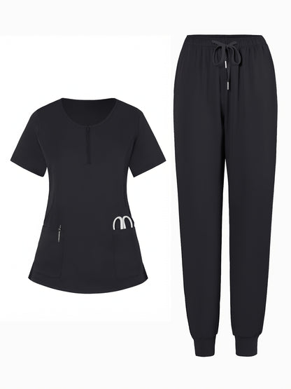 4pcs Set Of Multi-color Women's Round Neck Zipper Matte Breathable Sports Uniform Pocket Hand Washing Work Clothes Brush Hand Clothes Tying Feet Pants Set