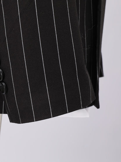 Latest Men's Suit Striped Double-Breasted Suit Spring/ Summer/ Autumn Thin Two-Piece Set with Frill Collar Striped Style Four Buttons Suit Business And Casual Dress Collar Necklace Decoration Slimming Dress Casual Suit White Suit