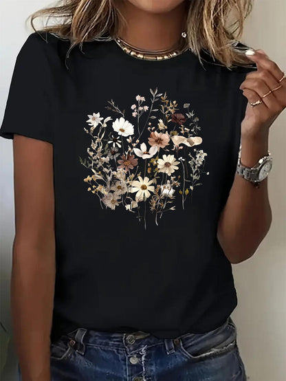 Round Neck T-Shirt - Stylish Women'S Graphic Tee - Comfortable Material with Circular Neckline - Light And Airy for Spring And Summer Outfits