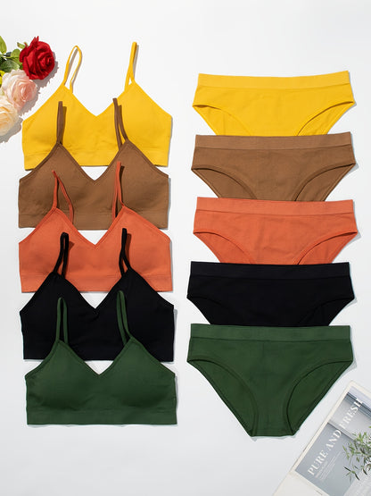 5pcs Women's Sexy And Cute Bra And Panty Underwear Set, Detachable Strapless Bra And Low-waist Stretch Briefs