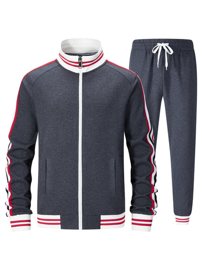 Men Track Suits Sets Long Sleeve Full-zip Sweatsuit Active Jackets And Pants 2pcs Outfits