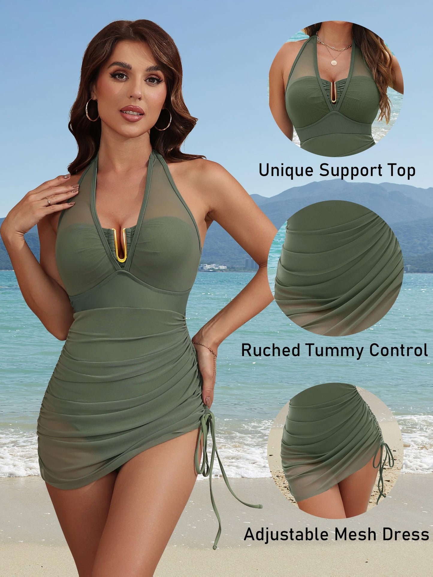 Sleeveless Halter Neck Monokini Swimsuit for Women, Perfect for Summer.