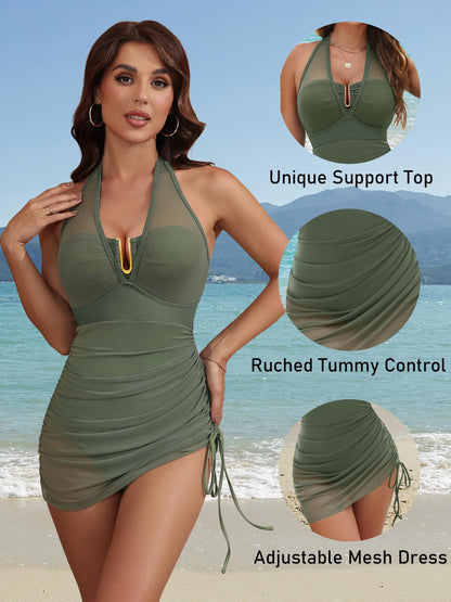 Sleeveless Halter Neck Monokini Swimsuit for Women, Perfect for Summer.