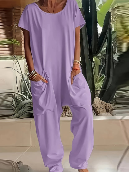 Plus Size - Plus Size - Women'S Solid Color Casual Baggy Pocket Romper