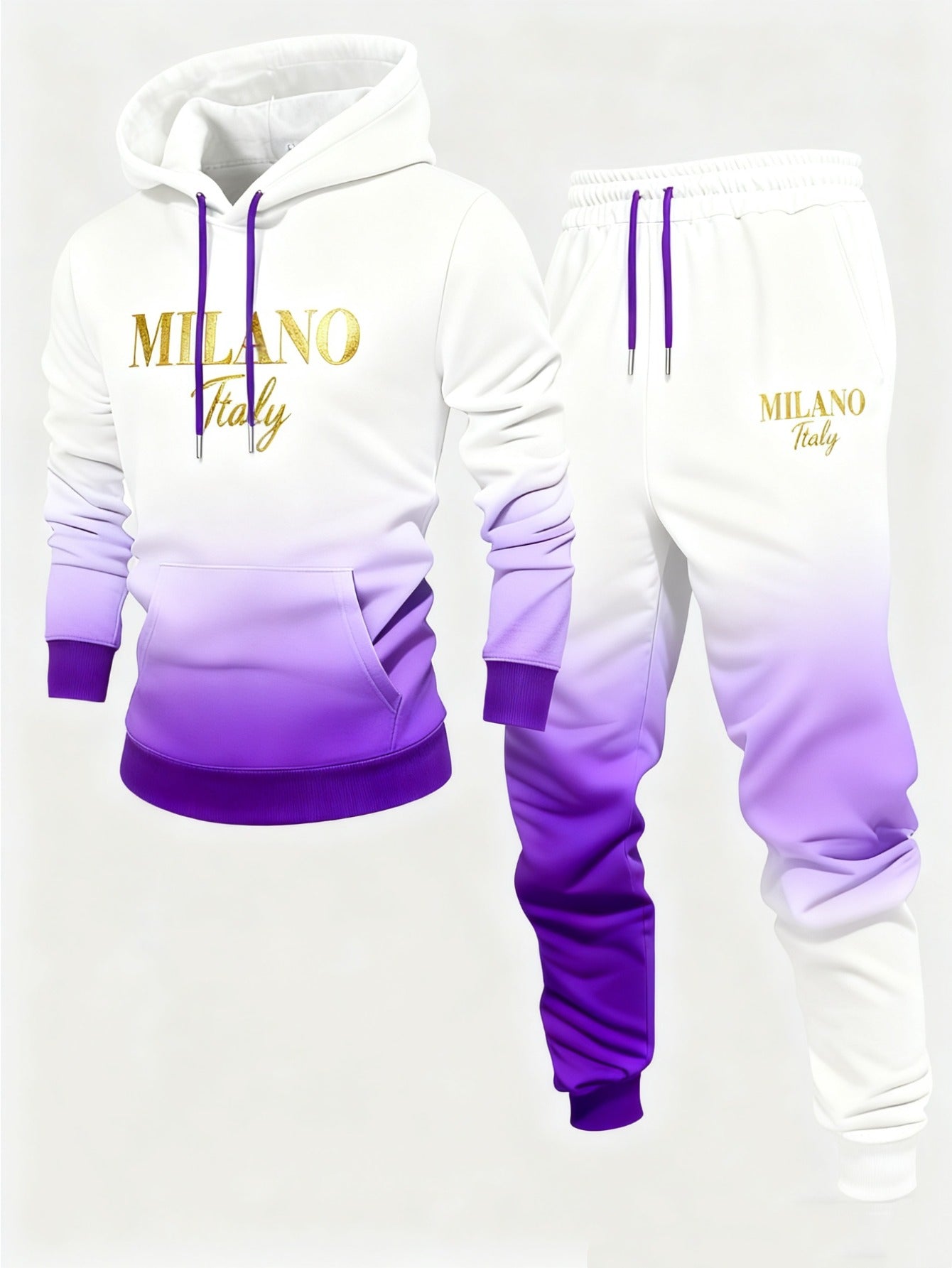2pcs Men's Gradual Change Hooded Tracksuit - Winter Gradual Change /purple//black/ Tracksuit, Soft Jogging Suit with Hood and Pockets, Casual Street Fitness Suit (machine Washable) Christmas Gift