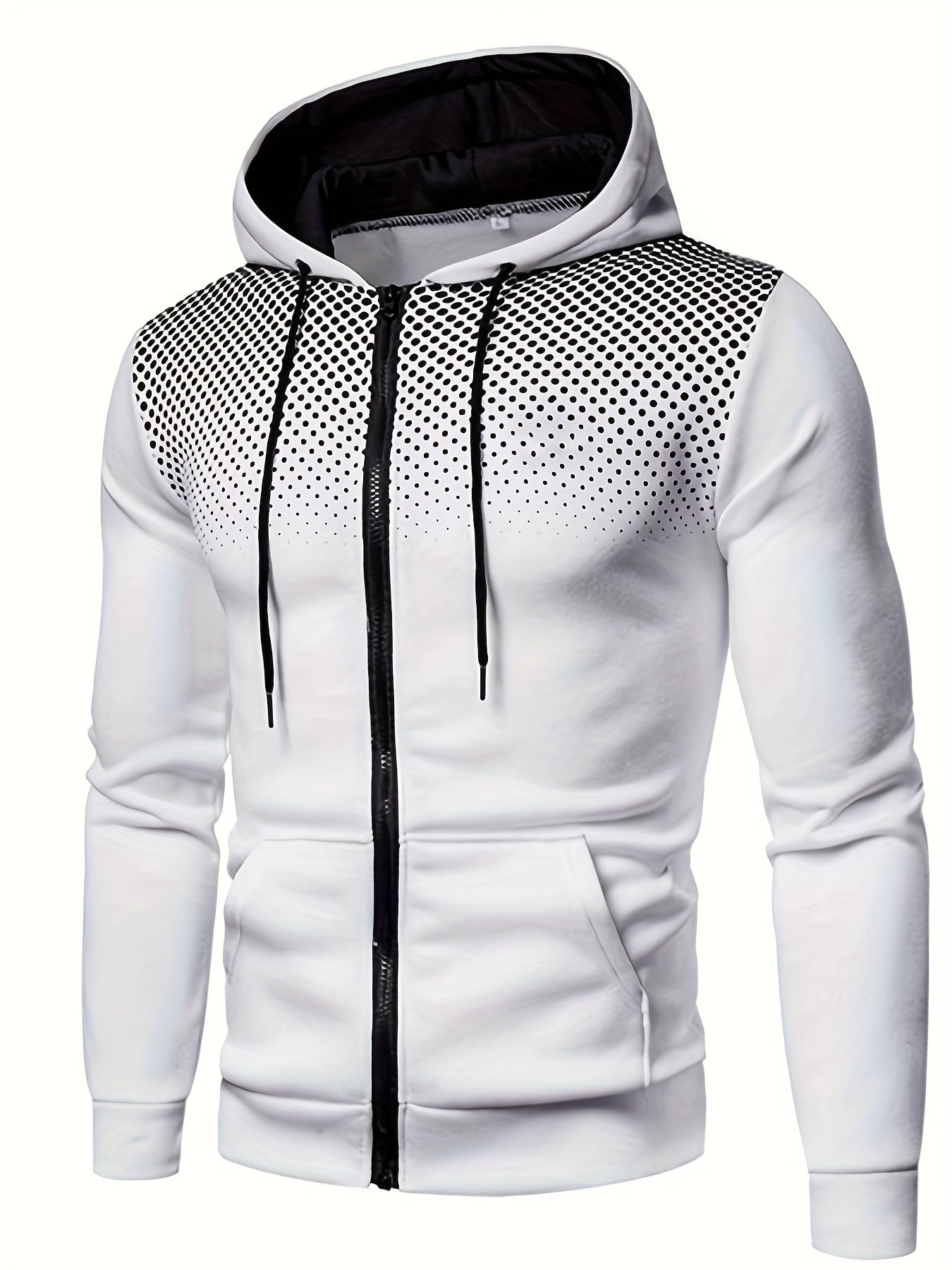 Men's Polka Dot Printed Hooded Jacket, Hooded Jacket with Zippers and Pockets, Men's Winter and Autumn Casual and Sporty Fashion