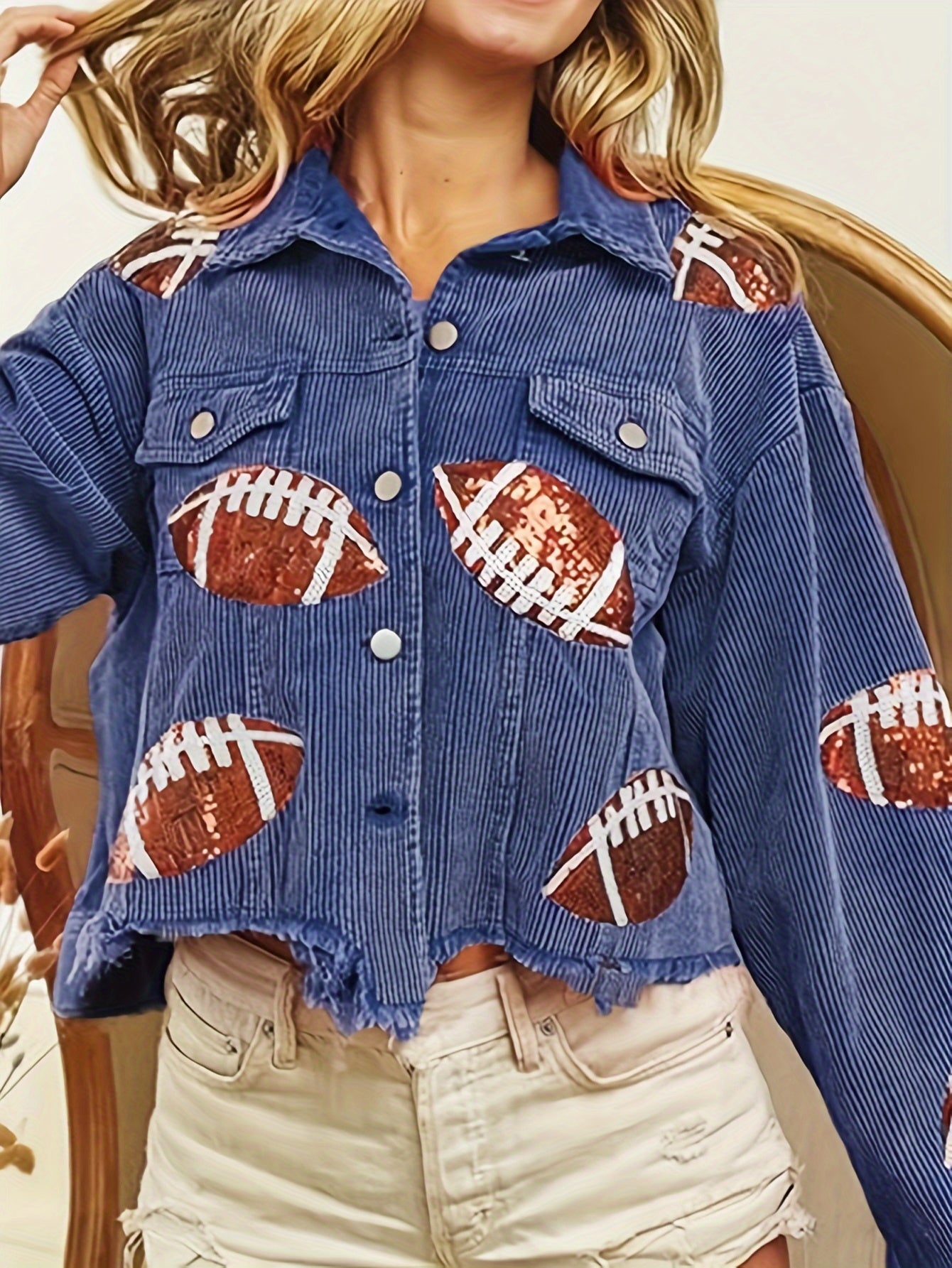 Women's Blue Polyester Printed Oversized Jacket - product view 5
