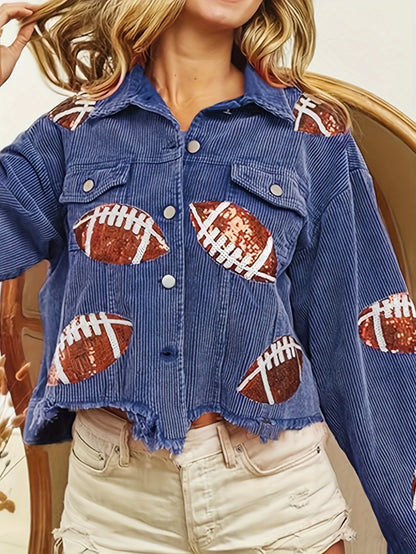 Women's Blue Polyester Printed Oversized Jacket - product view 5