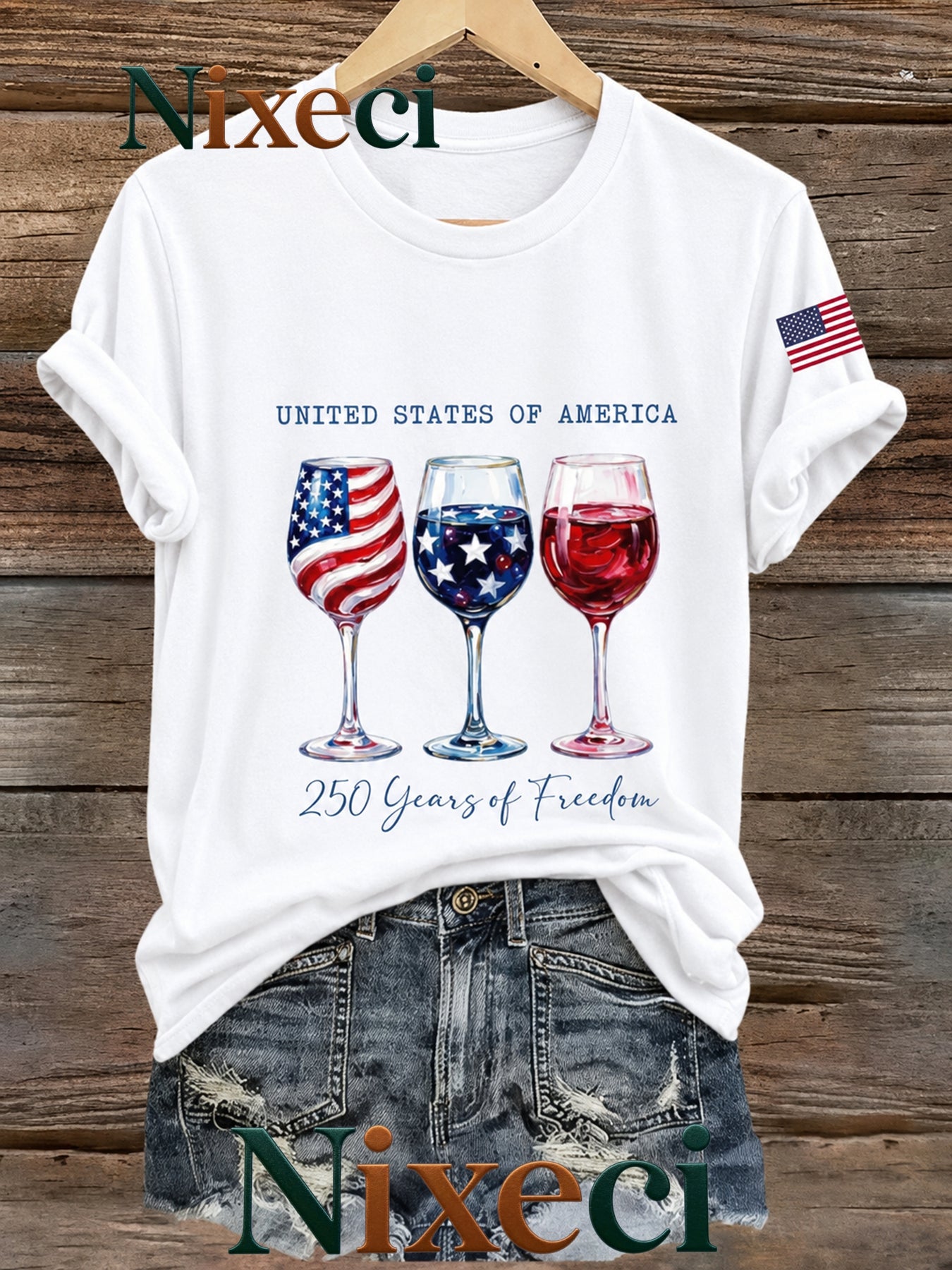Nixeci Men's Vintage Cotton Graphic T-Shirt, 1pc Shipping, Casual Crew Neck Short Sleeve Tee, Father's Day Gift, Independence Day Patriotic Style, Football Game Party Outfit