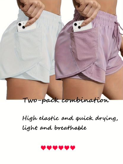 FOEIERAA Fashion Women's 2pcs Yoga Sport Shorts Set, 2-in-1 High-Waisted Athletic Shorts, High Elasticity Quick-Dry, Lightweight and Breathable, Suitable for Running, Yoga, Cycling, Fitness, Studio, Casual Outings, Evening Dates, Daily Wear, and