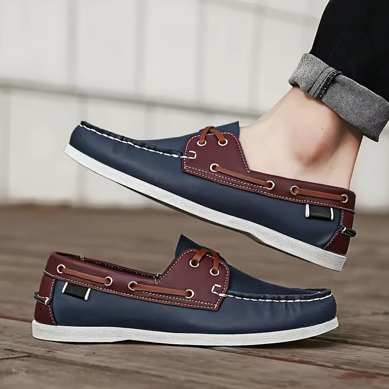 Men's Stylish Color Block Loafers, Comfortable Retro Soft-Soled Sneakers
