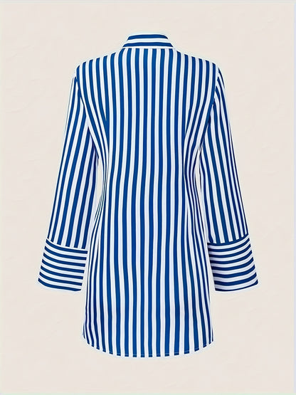 CharmGlow Comfortable Chic Striped Shirt Dress with Side Pockets