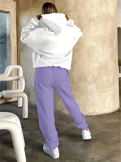 Women'S 2025 Trendy Motivational "Stronger Than The Storm" Two-Piece Hoodie Set - Fall Winter Cozy Warm Oversized Lazy-Chic Casual, Daily Streetwear Lounge Outfit, Plus-Size Figure-Flattering Soft Matching Two-Piece Set