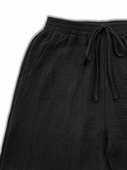 Spring And Summer Women's Casual Pants, Khaki, Pocket, Wide Leg, Tie, Loose, Daily Commuting Wide Leg Pants Womens Summer Clothes