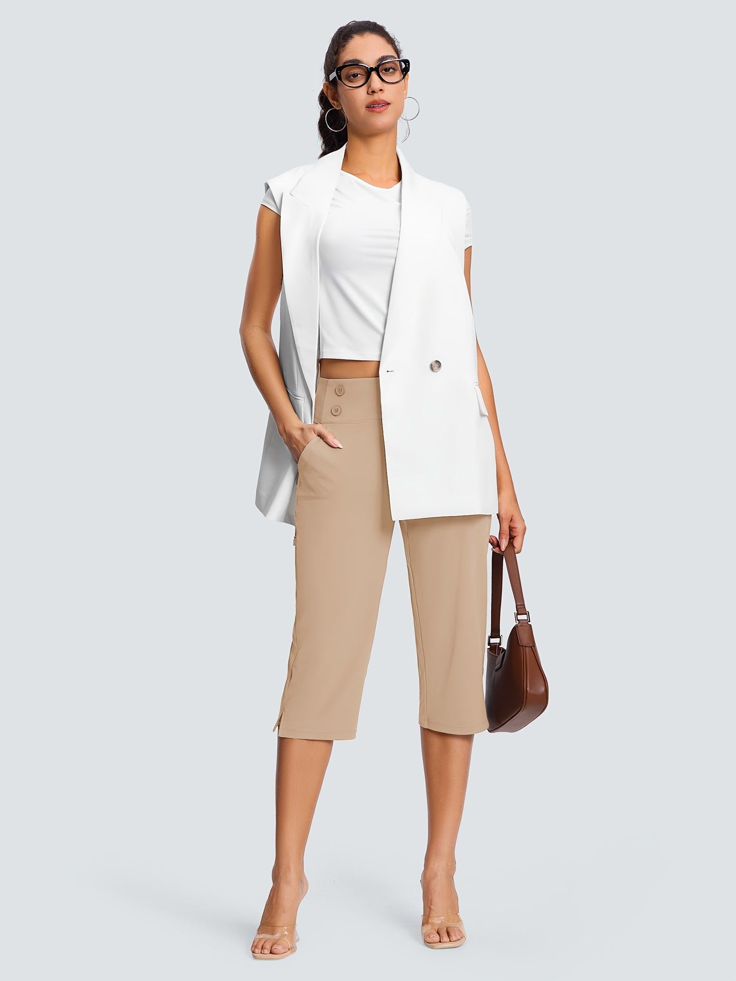 18" Dressy Capri Pants for Women High Waist Stretch Women'S Capris Pants for Summer with Pockets Work Casual