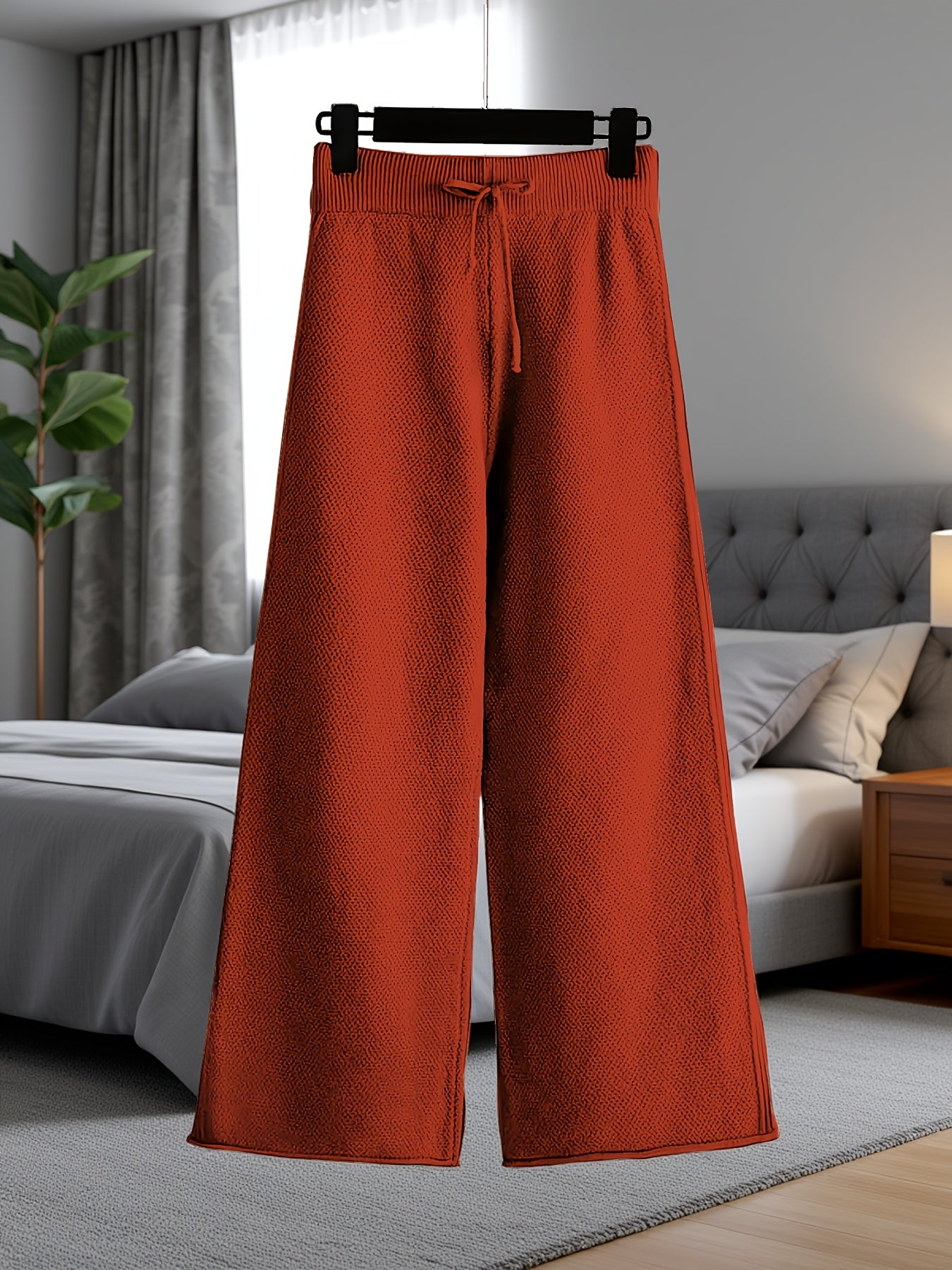 Women's Brick Red Knit High-Waist Long-Sleeve Pants - product view 17