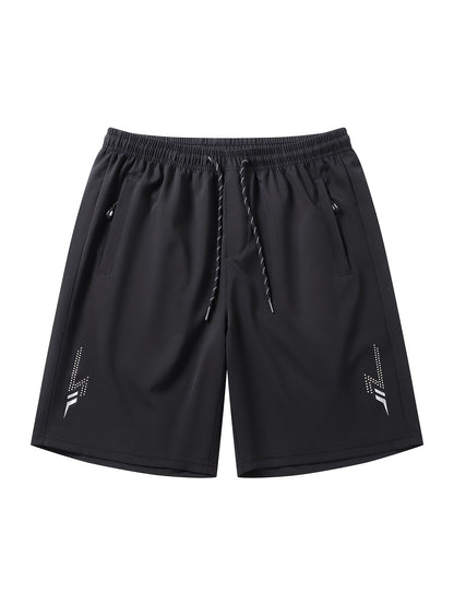 5pcs Men's Casual Sports Shorts with Hidden Zipper Pockets, Contrast Zipper, Summer Breathable Quick-Dry Fabric, for Daily Wear, Running, Basketball, Knee-Length Pants for Men, Quick-Dry Fitness Shorts for Men, Striped Waistband with Drawstring