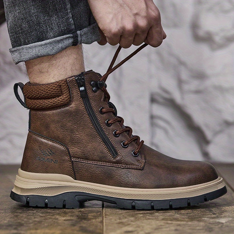 Men's Work Safety Boots - High-top Design with Steel Toe Protection - Impact-resistant, Puncture-resistant, Slip-resistant, And Wear-resistant. Ideal for Construction, Factory, Warehouse Operations, Industrial Settings, And Outdoor Labor.