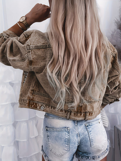 Women's Vintage Distressed Denim Jacket - Edgy Streetwear Coat with Button Front, Casual Outfit Essential for Concerts, Festivals & Casual Attire - Machine Washable Non-Stretch Denim Layering Piece, Festival Fashion, Retro Aesthetic, Timeless Design, Stat