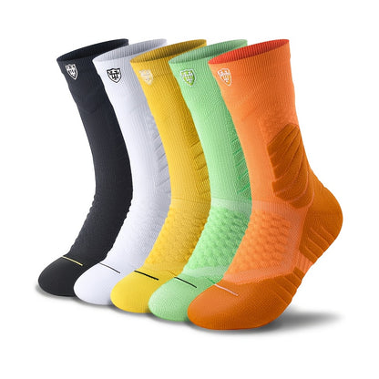 5 Pairs Of Professional Sports Socks For Men And Women, Running Marathon High Crew Outdoor Basketball Socks With Sweat Absorption And Shock Absorption Rubber Sole, Mid - Calf Socks, Arch Support, Compression Cotton Socks, Easter Gifts