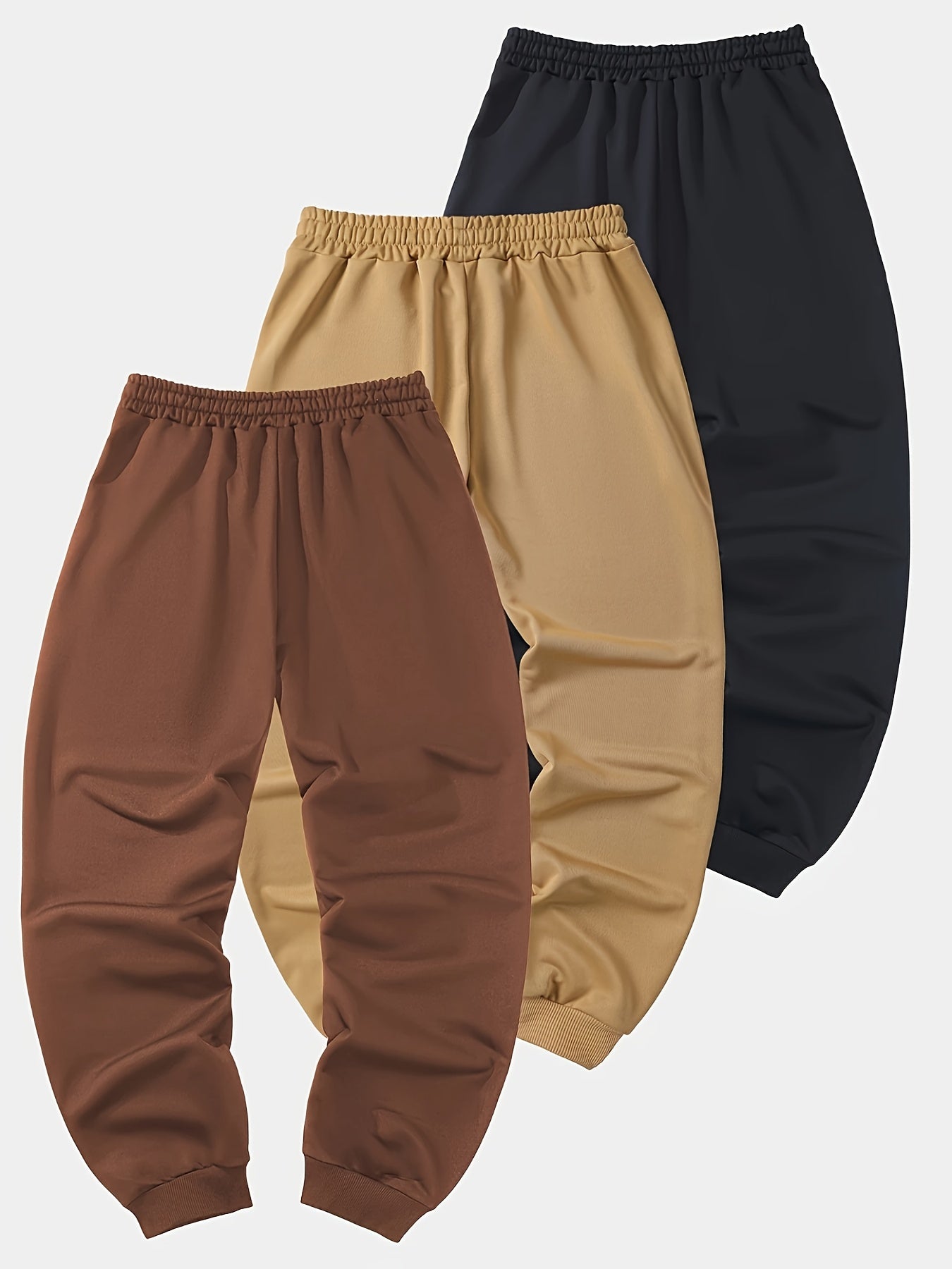 3pcs Men's Spring & Autumn Regular Fit Solid Drawstring Sweatpants with Pockets - Ideal for Outdoor Sports & Casual Wear