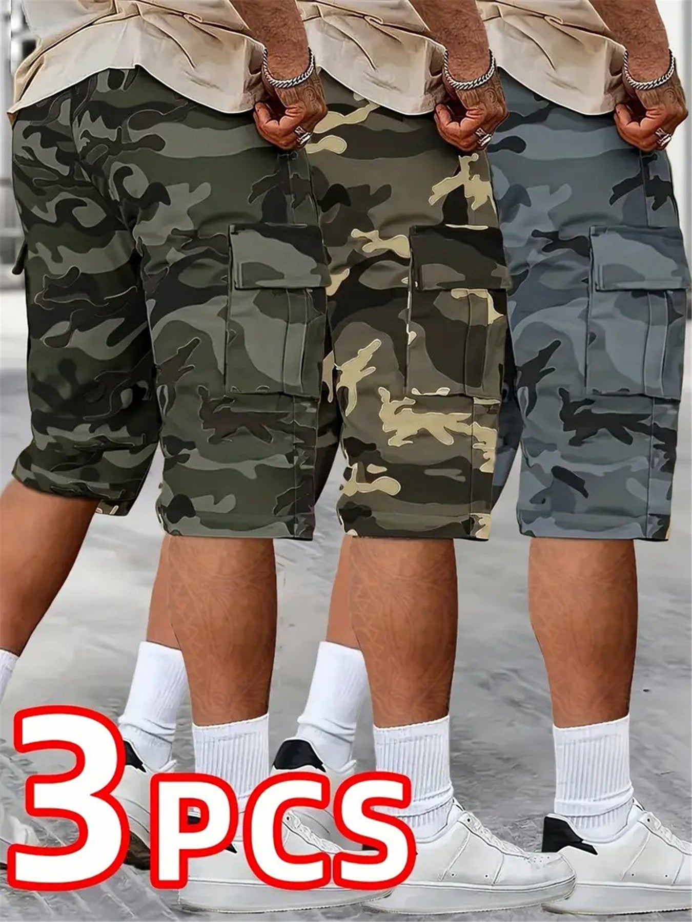 2026 Men's fashionable and high-end versatile shorts, loose camouflage seven quarter shorts, 3pcs set, perfect gift for match day, football fan gear for all fans