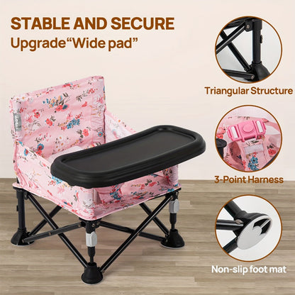 Portable Baby Chair - Foldable Tray Camping Seat