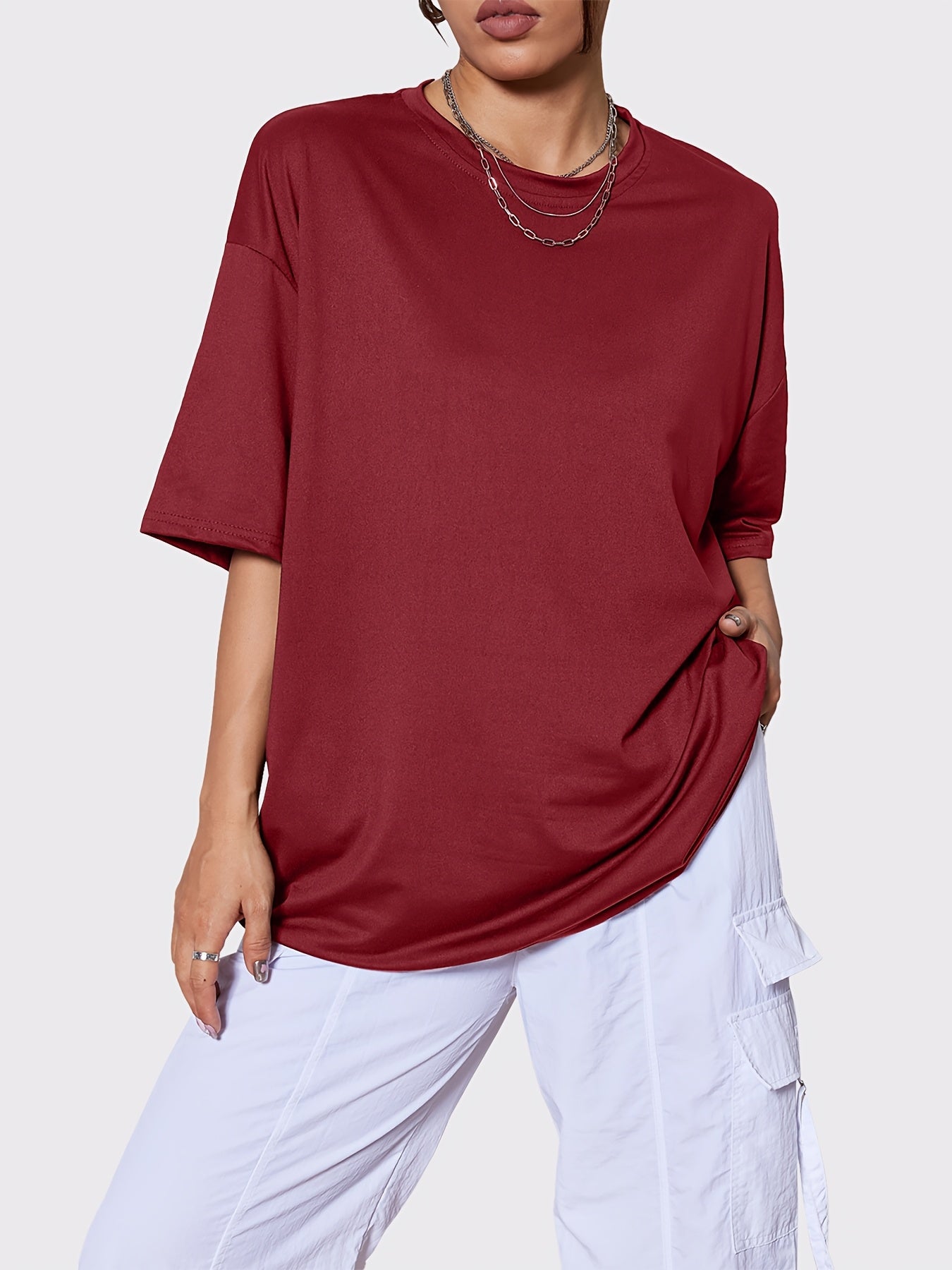 4pcs Women' Oversized T-Shirts - Oversized Loose Fit Crew Neck Quick-Dry Breathable Tees, Solid Color & Casual, Machine Washable Suitable for Spring Summer Fall Casual Attire
