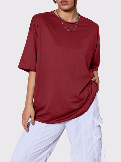 4pcs Women' Oversized T-Shirts - Oversized Loose Fit Crew Neck Quick-Dry Breathable Tees, Solid Color & Casual, Machine Washable Suitable for Spring Summer Fall Casual Attire