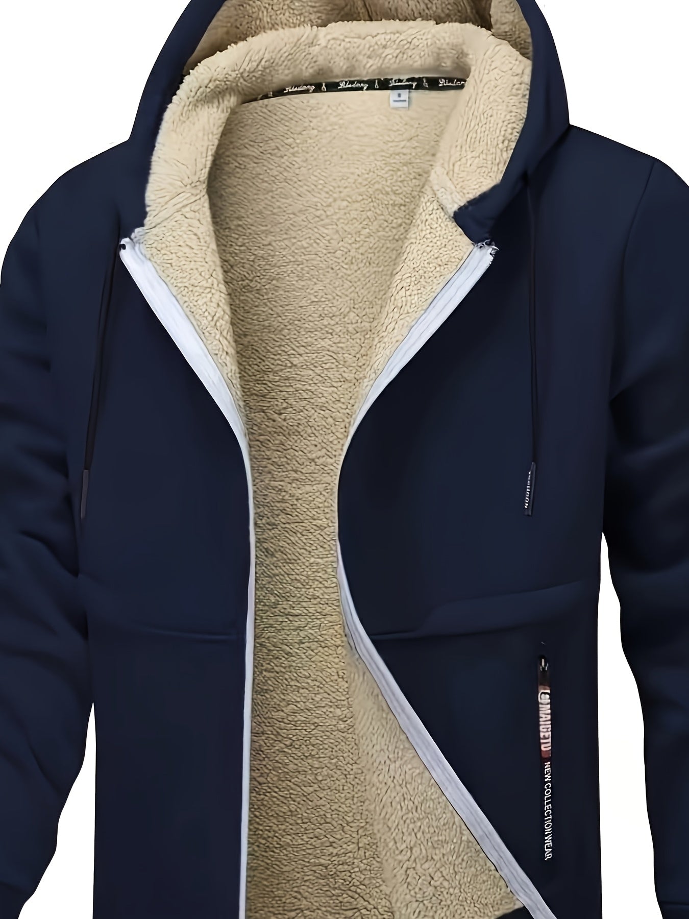 Men'S Fashion Lined Hooded Jacket - Warm And Comfortable Solid Color Zip-Up Casual Polyester Coat With Drawstring Hood For Cold Weather | Stylish Hooded Jacket | Fleece Lined Hoodie