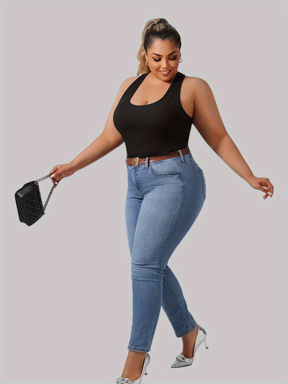 Plus Size - Plus Size - Plus-Size Women'S Spring Summer Fall Vest 2-In-1 Vest with Coaster I-Back Rib Casual Base Vest