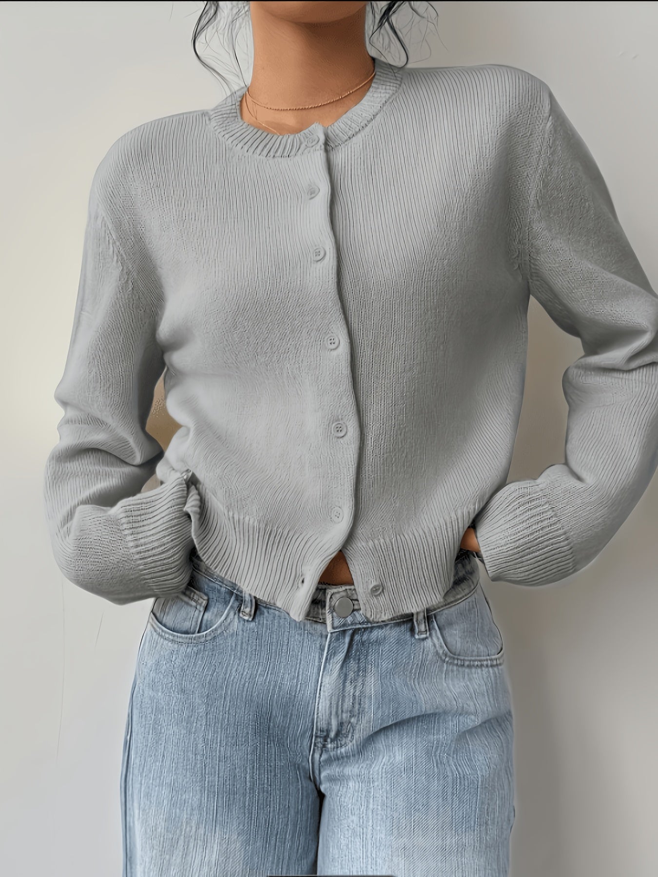 New Spring And Summer Fashionable Elegant Women's Stretch Button Cardigan - High-Elasticity Crew Neck Spring/Autumn Sweater, Hand Wash/Dry Clean Spring And Summer Apparel, Lightweight And Breathable Daily Commute, Sports And Leisure Top, Qqq