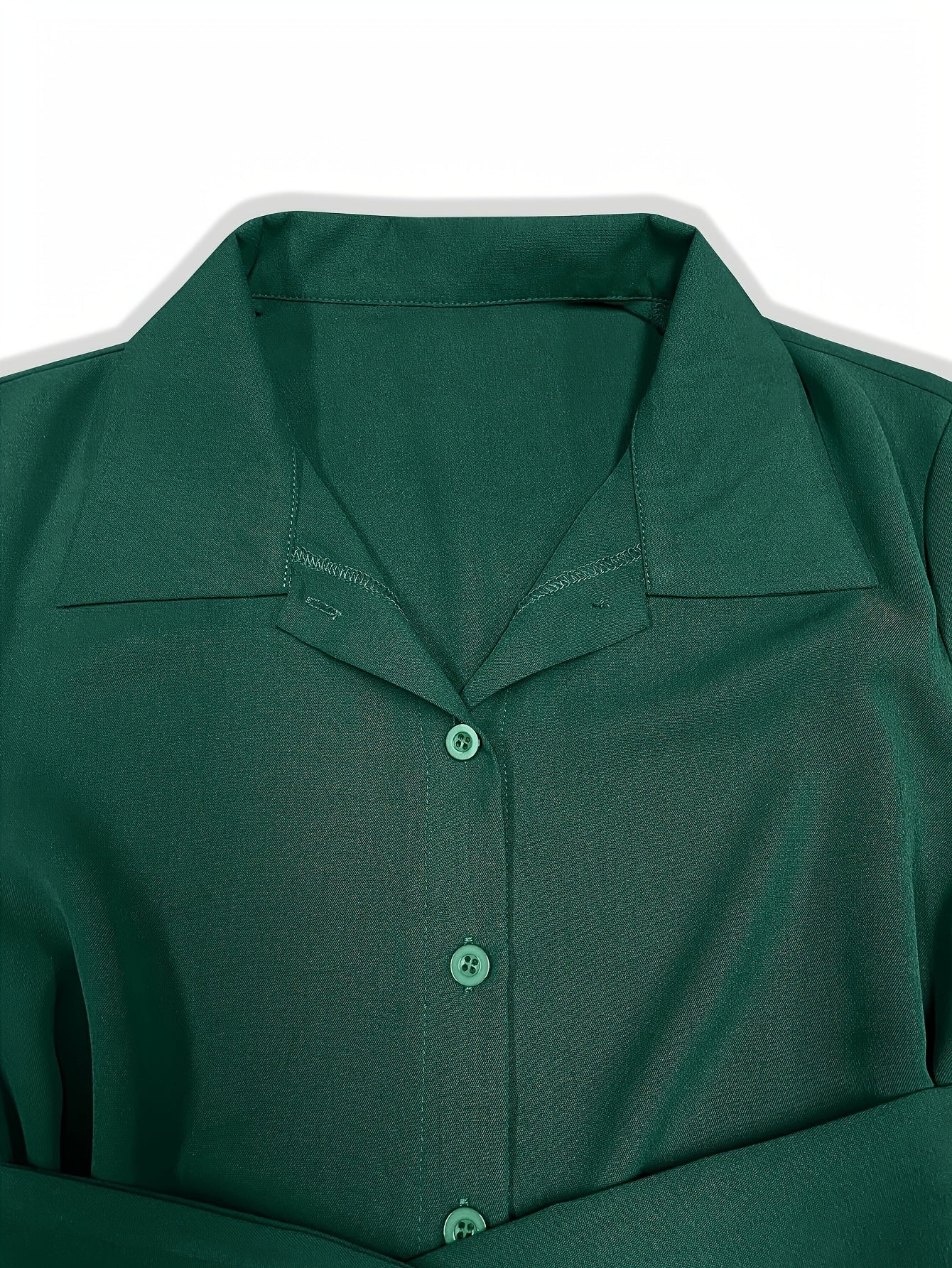 Elegant Women'S Long Sleeve Wrap Belted Shirt Dress - Green Solid Color For Spring, Autumn, And Summer Business Casuas