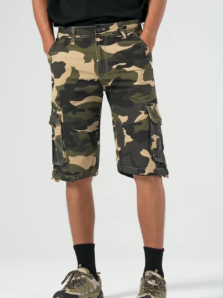 Three-pc Large Size Men's Camouflage Print Outdoor Multi-Pocket Work Shorts, PLUS SIZE