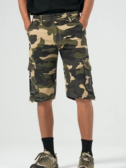 Three-pc Large Size Men's Camouflage Print Outdoor Multi-Pocket Work Shorts, PLUS SIZE