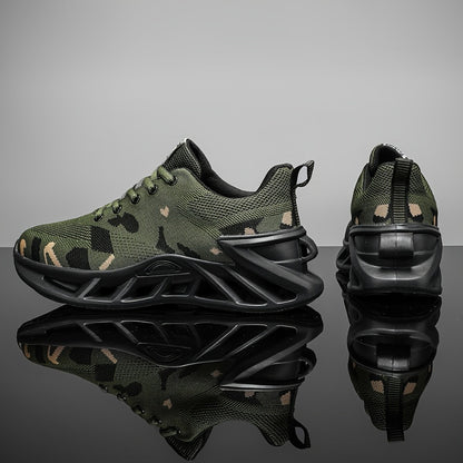 Camouflage Mesh Running Shoes - Rubber Sole and Lace-Up Fit