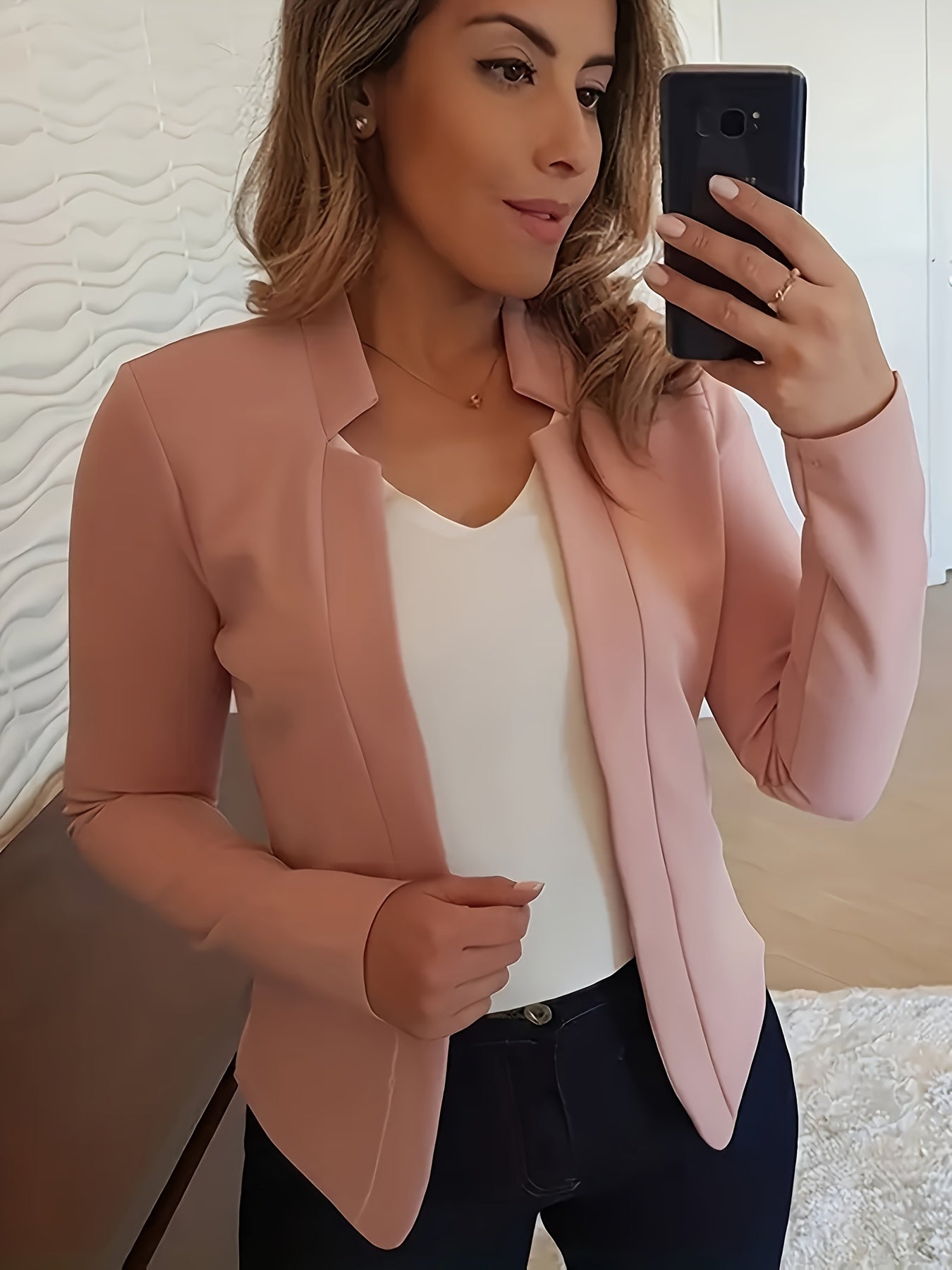 Women'S Elegant Solid Blazer All-Season, Machine Washable, Suitable For Casual And Professional Wear, Opaque Fabric