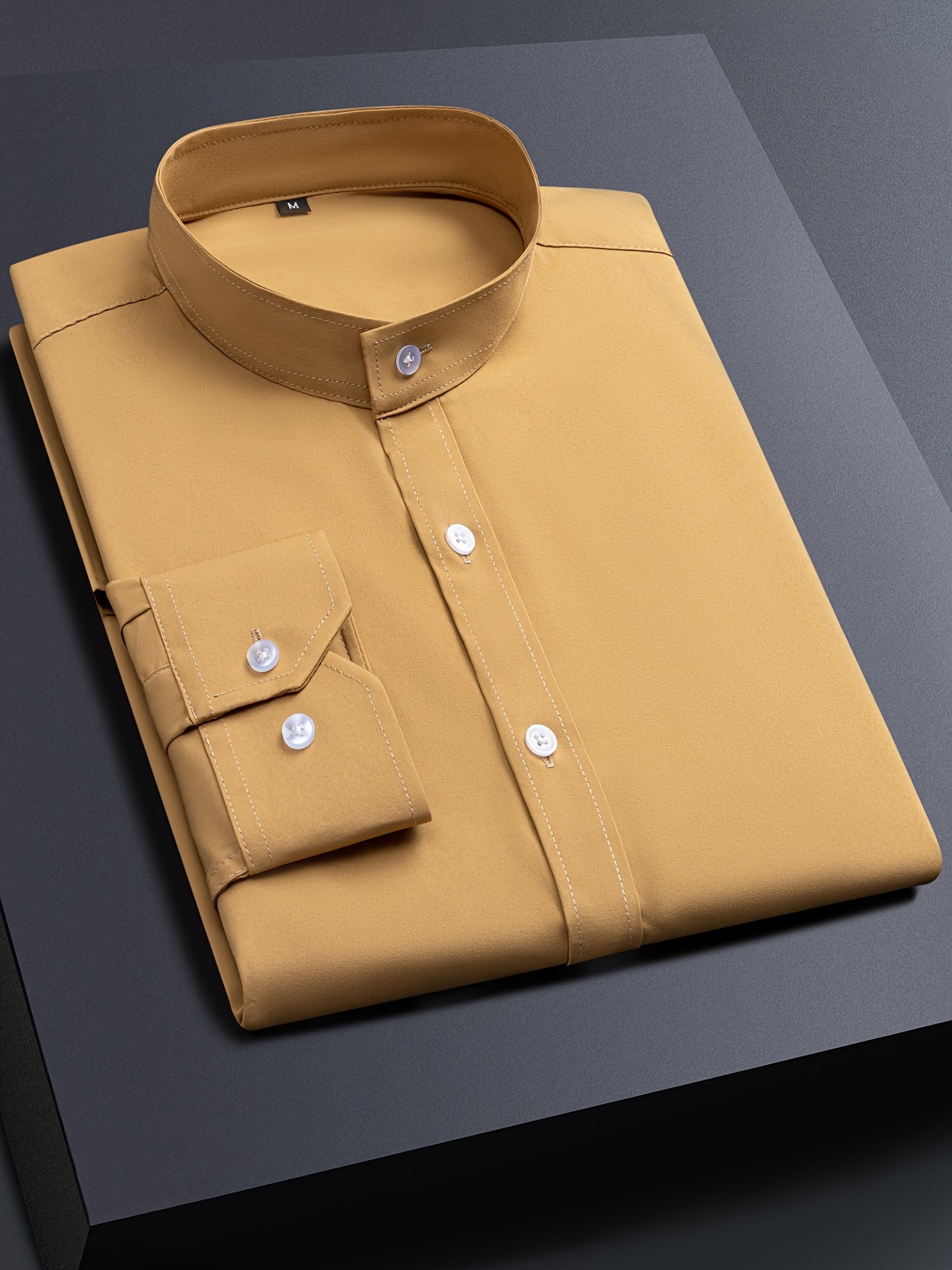 Men'S Henley Collar Long Sleeve Shirt | Casual, All-season, Solid Color, Regular Fit, Button Details, Woven Fabric