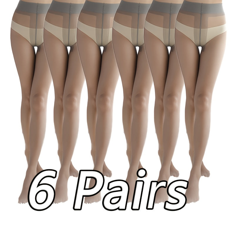6 Pairs Of MAX 154.32LB Women's Summer 3D Thin Solid Color Slim Fit Pantyhose Not Easy to Break Or Fall Off, High Waist Semi Transparent Stockings Tights