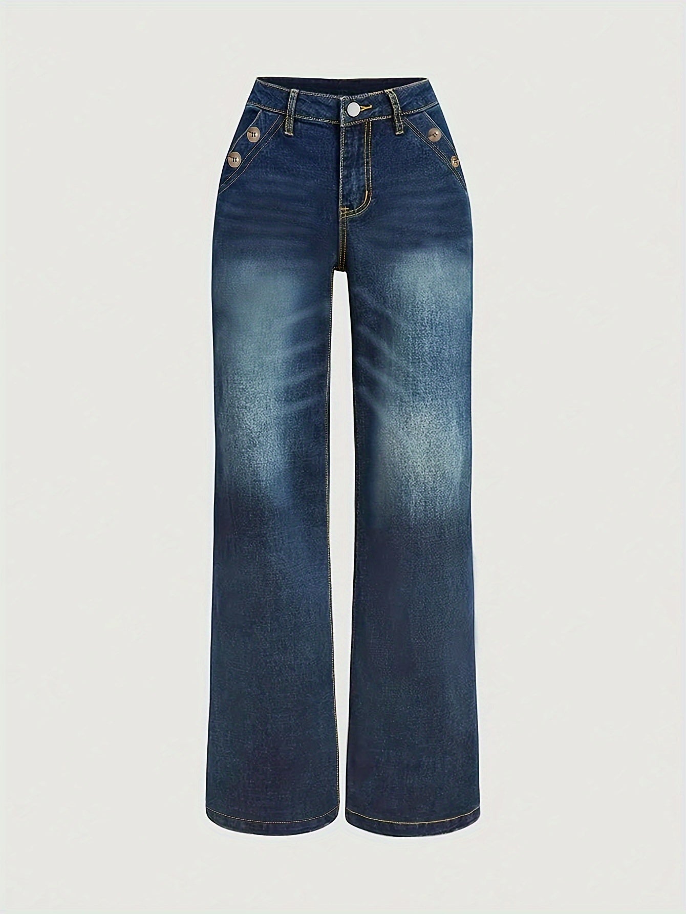 Women's Casual Waist Straight Jeans, Classic Street Style Baggy Jeans