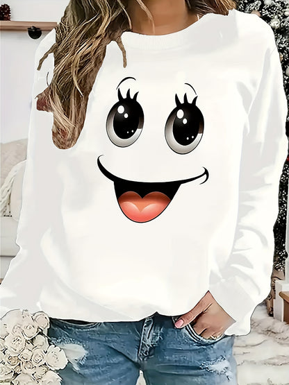 Letter Print Crew Neck Long Sleeve Sweatshirt, Casual Loose Stylish Fall Pullover, Women's Clothing