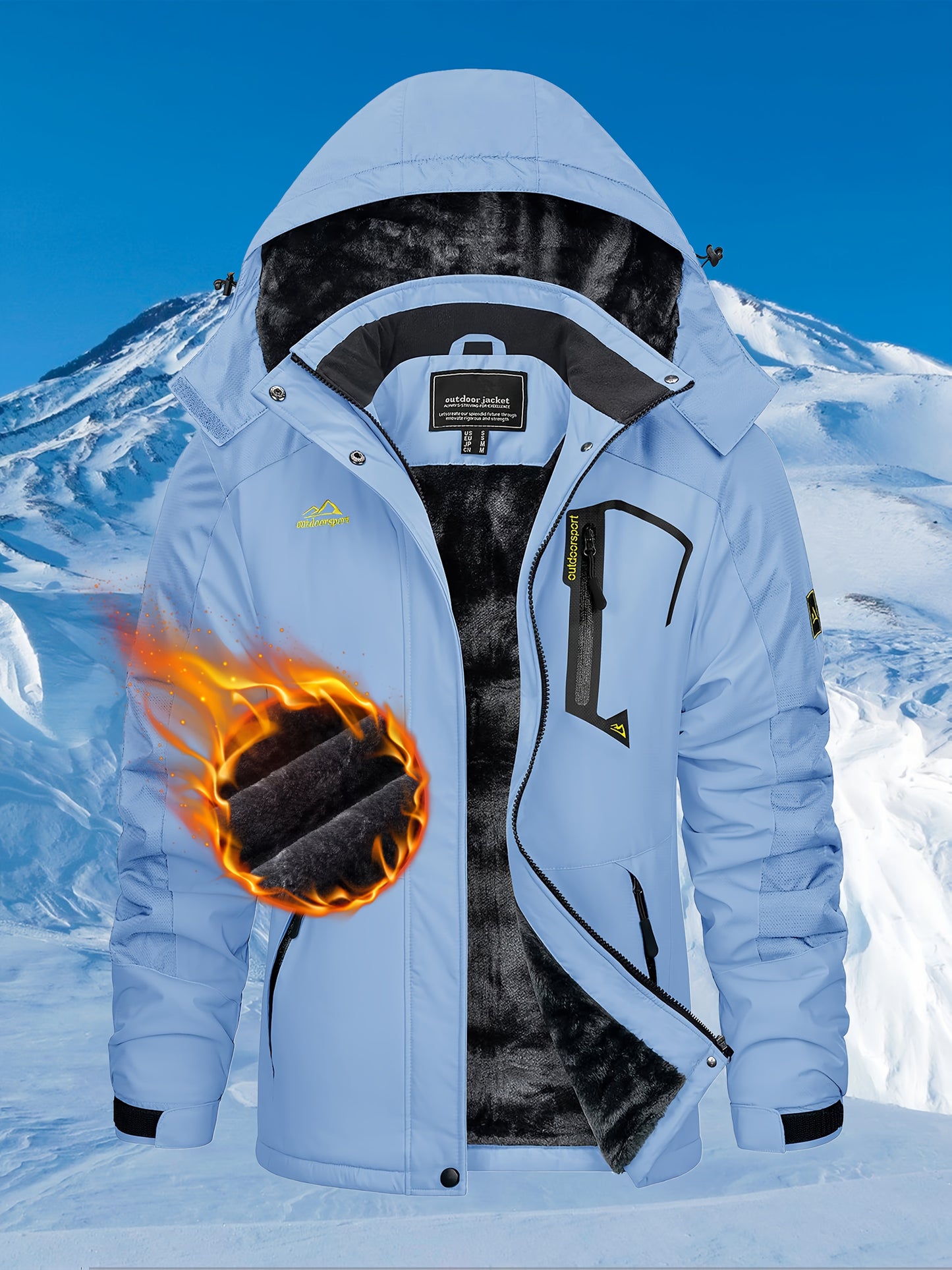 Women'S Warm Ski Jackets Winter Windproof Thermal Fleece Lined Coats Outdoor Detachable Hooded Heavy Weight Thick Jacket Camping Climbing Traveling Snowboard Windbreaker