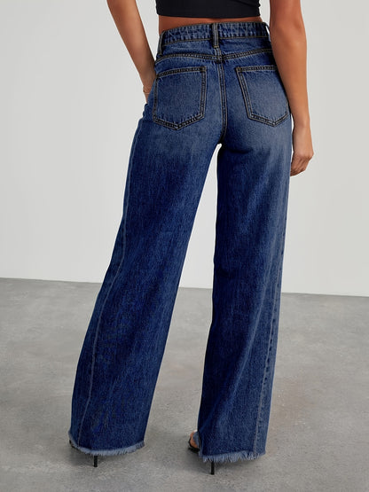 Women's High-Waisted Wide Leg Jeans - Casual Baggy Stretch Denim Pants with Pockets