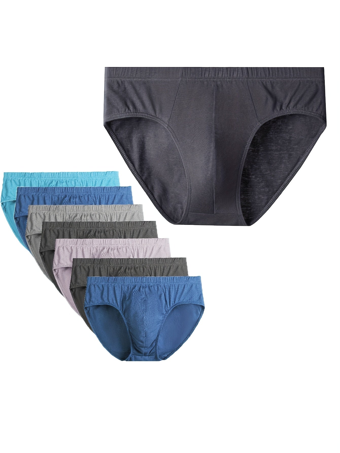 Men'S 7-pack Of 100% Underwear - Random Solid Color, Multi-Piece Discount, Medium Stretch, Knitted Fabric Underwear, Comfortable And Breathable, Casual Classic Fit - All Season
