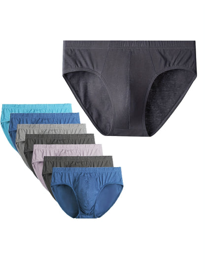 Men'S 7-pack Of 100% Underwear - Random Solid Color, Multi-Piece Discount, Medium Stretch, Knitted Fabric Underwear, Comfortable And Breathable, Casual Classic Fit - All Season