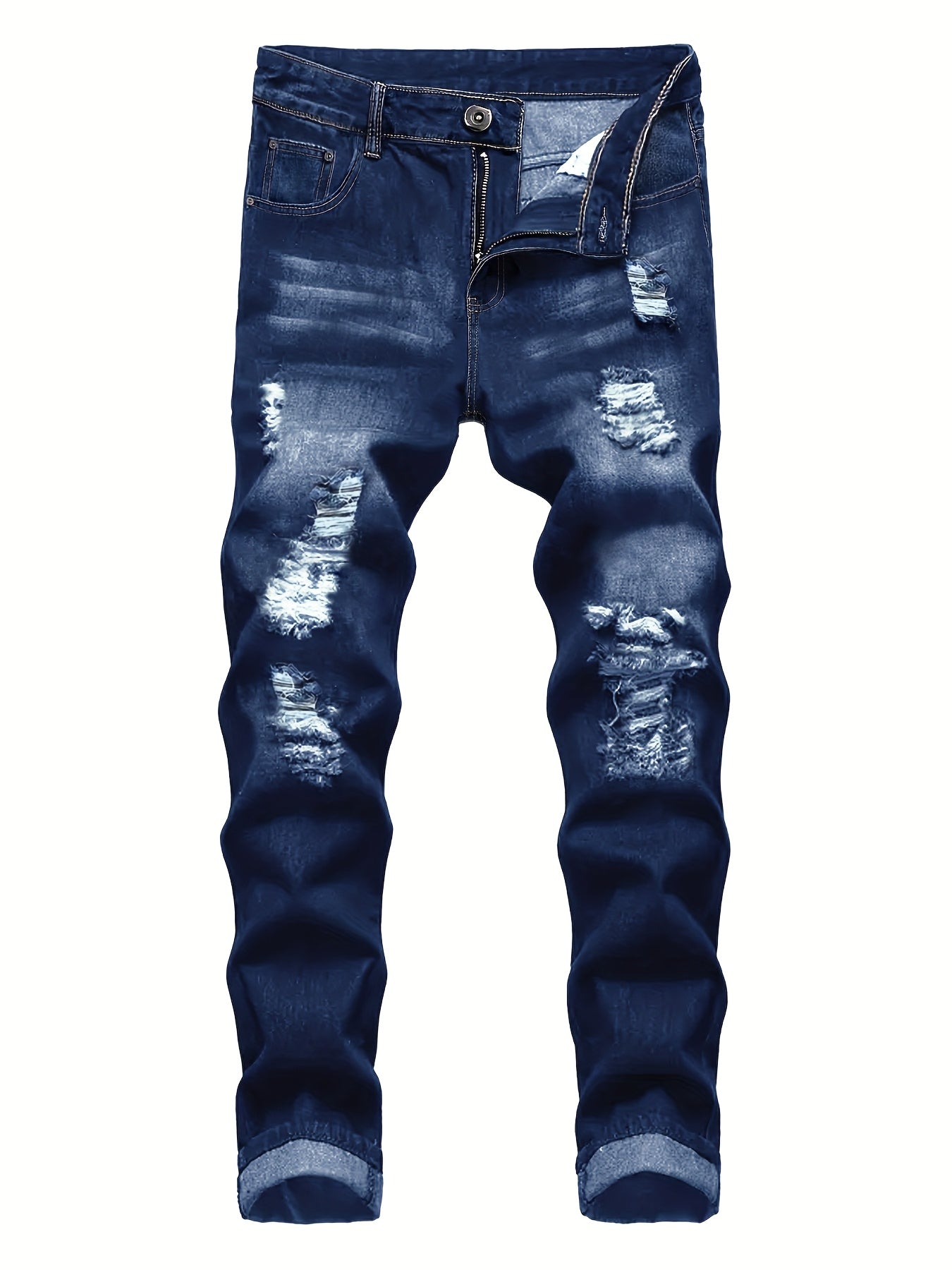 2pcs Men's Slim Fit Distressed Ripped Jeans | Classic Stretch Denim Pants, Trendy Casual Versatile Outfits