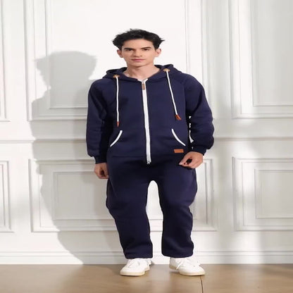 Lkwxsai Men'S Hooded Fleece Lining Jumpsuit, Long Sleeve Full Zipper Overalls with Kangaroo Pockets