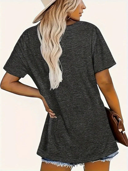 Women's Rose Thorn & Heart Print Crew Neck T-Shirt - Valentine's Day Blouse with Rose/Thorn/Heart Patterns, Casual Short Sleeve Lightweight Breathable Top for Spring Summer Casual Attire & Valentine's Outfits - Medium Elasticity Machine